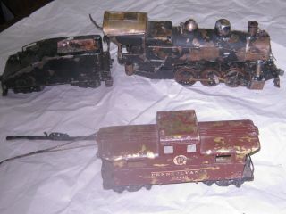 Vintage 2 Rail O Scale Brass Prr A6 Switcher,  Tender And Caboose,  Nr