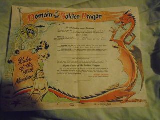 Domain Of The Golden Dragon Certificate Wwii 180 Meridian Navy Vintage