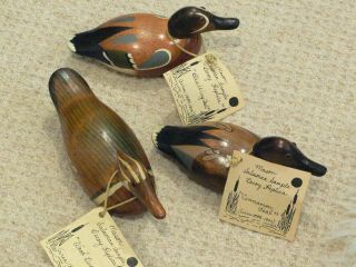 3 Mason Style Sample Duck Decoys By Frank Beall Signed And Dated.