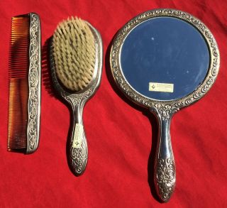 Vintage Vanity Dresser Set Mirror Brush Comb International Silver Co Plated