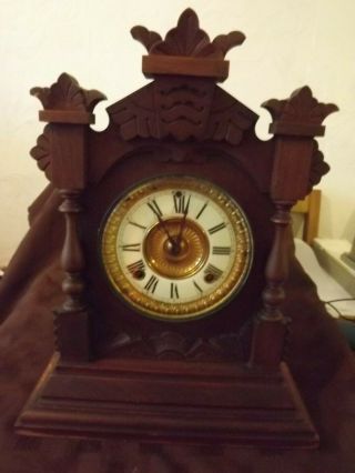 Victorian Ansonia Clock Co Of York Large Gothic Style 8 Day Mantel Clock
