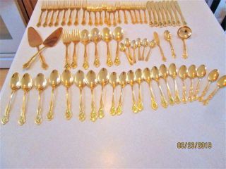 Vintage 66 Piece Gold Plated Stainless Steel Japan & Wm Rogers Table Cutlery