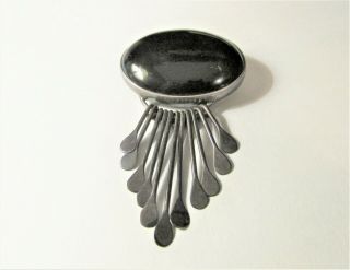 Vintage Black Onyx Pin Pendant Sterling Silver,  Signed Ais Mexico