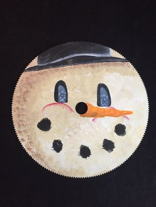 Vintage Hand - Painted Snowman Saw Blade Wall Hanging