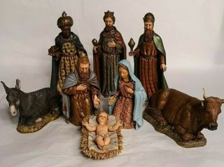 Beautifully Detailed Hand Painted Vintage Nativity Set Scene Italy Hard Rubber