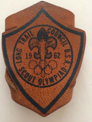 Vintage Boy Scouts 1962 Long Trail Council Olympiad Leather Neckerchief Slide