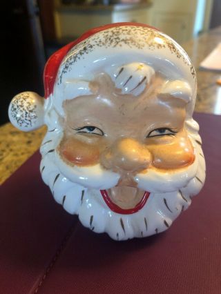 Vintage Santa Claus Head Candy Holder Christmas Ceramic Small Head Vase Japan