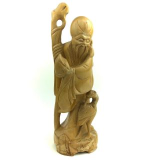 Fine Old Chinese Wood Carved Shou Lao God Of Longevity Figurine Carving