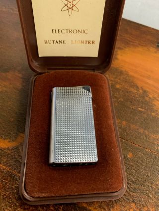 Vintage Kingstar Electronic Butane Lighter Circa 1980s W/ Case 80s Silver