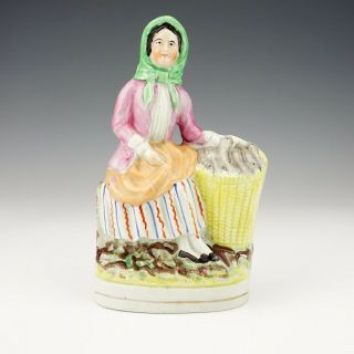 Antique Staffordshire Pottery - Hand Painted Fishmonger Lady Figure - Unusual
