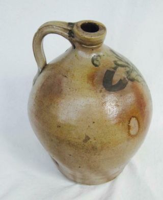 Antique 1 Gallon Ovoid Jug Cobalt Decorated Stoneware Pottery Salt Glaze Handle