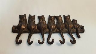 Vintage 7 Kitty Cats Wall Hook Key Holder Entry Door Organizer Bronze Hanger