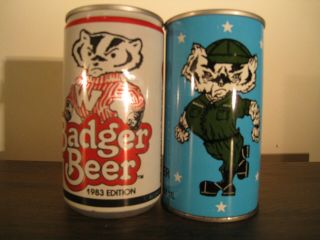 Vintage Set Of 2 Wisconsin Badgers Beer Cans - Uw Madison & Wi National Guard