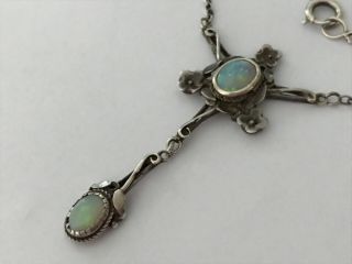 Antique 1900’s Art Nouveau Silver Real Opal Necklace Pendant.