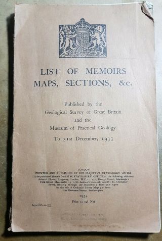 1934 Memoirs,  Maps,  Sections Etc Geological Survey Of Great Britain