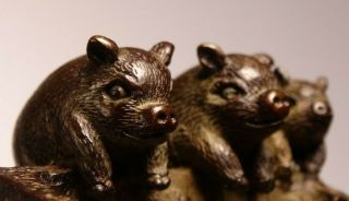 PIGS AT TROUGH - MINIATURE BRONZE GROUP OF PIGS - SIGNED 3