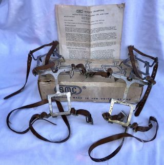 Vintage Smc 12 Point Hinged Ice Crampons W Bindings Xl Box & Instructions