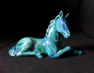 Vintage 5.  6 " Blue Green Turquoise Porcelain / Ceramic Figurine Horse Ornament
