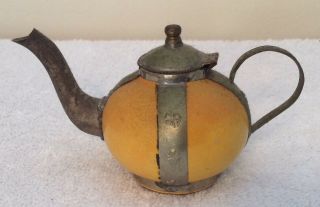 Vintage Brass And Enamel Mini Teapot,  2.  5 " Wide X 3.  5 " Tall