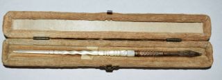 Vintage Victorian Hand Carved Mother Of Pearl Dip Pen With Velvet Box