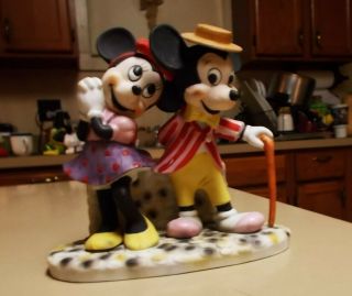 Vintage Mickey Mouse And Minnie Mouse Porcelain Figurine Walt Disney Productions