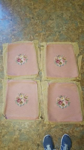 Set Of 4 Vintage Needlepoints/ Formerly Chair Seat Covers