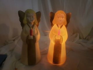 Set Of 60s Vintage Union Products Blow Mold Light Up 13 " Xmas Angel With Candle
