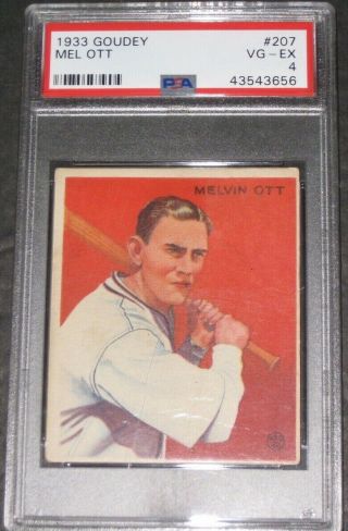 1933 Goudey Mel Ott Baseball Card 207 Psa 4 Vg - Ex Antique York Giants