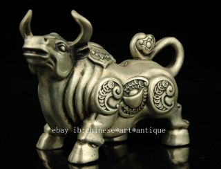 old chinese carved cow and Sycee copper plating silver statue collectibles e01 2