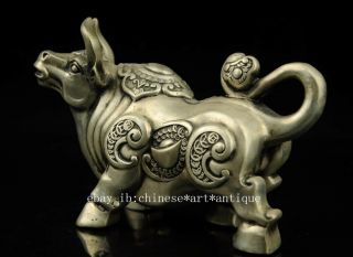 old chinese carved cow and Sycee copper plating silver statue collectibles e01 3