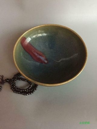 Chinese Old Jun Kiln Blue Crackle Glaze Red Spot Pattern Porcelain Bowl