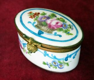 Fine Antique Painted French Porcelain Box,  Sevres Mark,  Ormolu Mounts,  Limoges