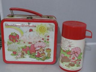 Vintage 1980 Strawberry Shortcake Aladdin Metal Lunchbox With Thermos
