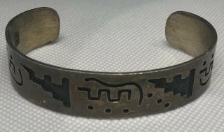 Vintage Mexican Sterling Silver Cuff Bracelet Aztec Mayan Figural Design