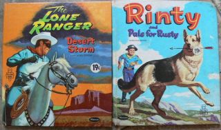 2 Vintage Whitman Tell - A - Tale Books The Lone Ranger,  Rinty & Pals For Rusty