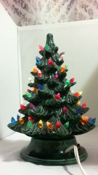 Vintage Ceramic Christmas Tree 10 " Tall With Lights And Music And On/off Switch