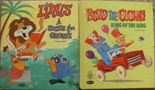 2 Vintage Whitman Tell - A - Tale Books Bozo The Clown,  Linus A Smile For Grouse