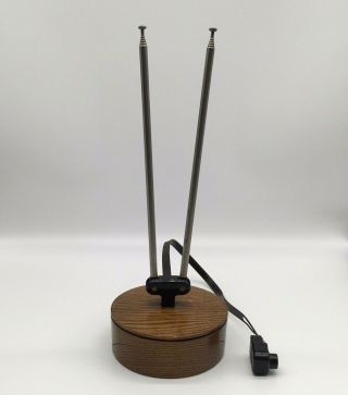 Vintage Tv Antenna (rabbit Ears) Vhf Wood Base,  9 " To 39 ",  Mid Century Retro