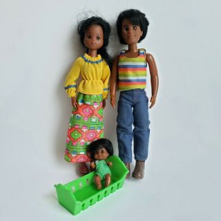 Mattel Sunshine Happy Family Dolls Black African American Baby Crib Vintage 1973