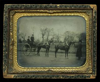 Antique 1/4 Plate Tintype Photograph 19th Century Horse & Carriage With Coachman