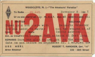 Vintage Ham Radio Qsl Cards Nu 2 Avk 1927 Woodcliffe,  Nj