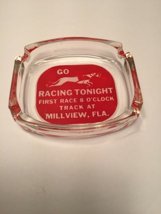 Go Racing Tonight Dog Track Greyhound Vintage Glass Advertising Ashtray