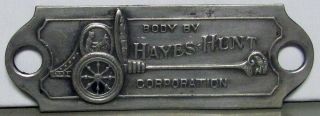 Vintage Hayes Hunt Corporation Body Tag 1920s 1930s ? Custom Bodies