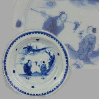 Antique Chinese Porcelain Ming Wanli / Tianqi Farmers In Landscape Plate.