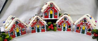 Vintage Christmas Alpine Village Metal Gingerbread House Light Cover Set Of 5