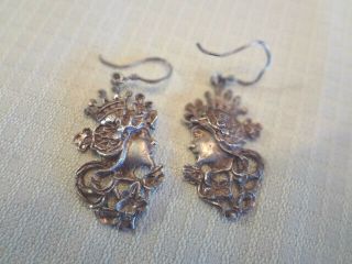 Stunning Early Vintage Art Nouveau Silver Figural Earrings