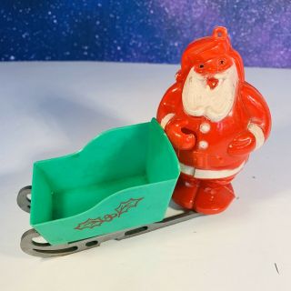 Vintage Rosbro Plastic " Santa In Sleigh " Candy Container Christmas Ornament 
