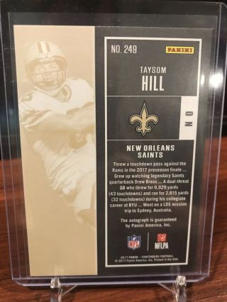 2017 Contenders Taysom Hill Rookie Ticket Auto 2