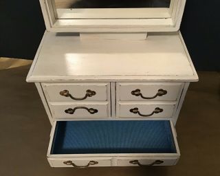 Vintage Wood Dresser Chest of Drawers Jewelry Box w/Mirror Brass Pulls 2