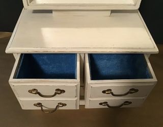 Vintage Wood Dresser Chest of Drawers Jewelry Box w/Mirror Brass Pulls 3